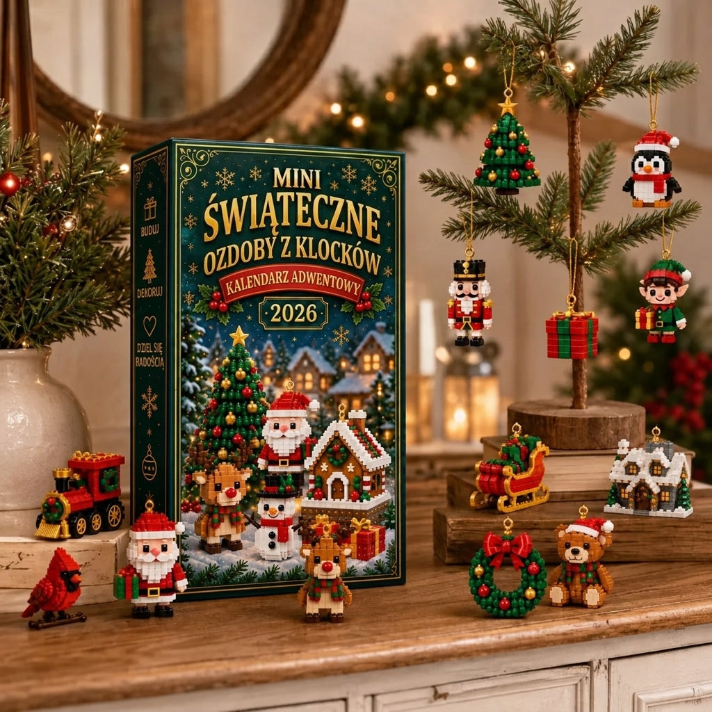 🕯️Billhol® 24-dniowy kalendarz adwentowy z miniaturowymi ozdobami świątecznymi z klocków – 24 wyjątkowe modele do samodzielnego złożenia