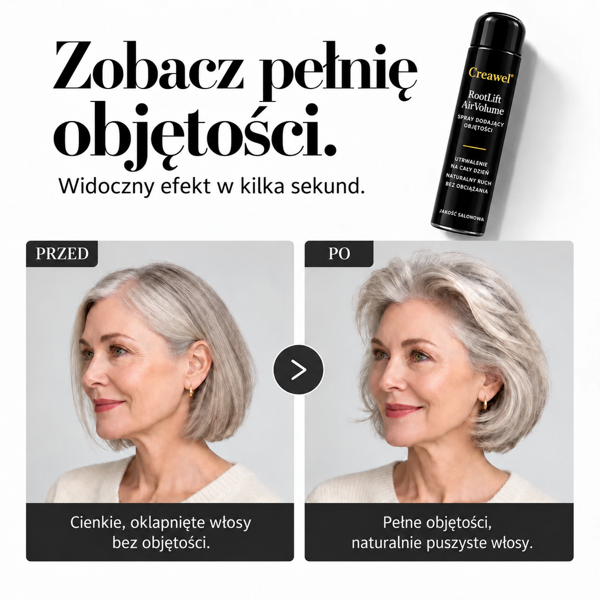 🔥 TYLKO TERAZ: -70% ZNIŻKI! ⏰ Creawel®  RootLift AirVolume – spray do stylizacji włosów o zapachu brzoskwini, natychmiastowe uniesienie u nasady, optycznie większa objętość i elastyczne utrwalenie przez cały dzień.