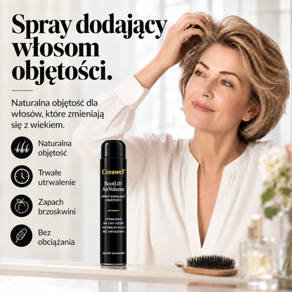 🔥 TYLKO TERAZ: -70% ZNIŻKI! ⏰ Creawel®  RootLift AirVolume – spray do stylizacji włosów o zapachu brzoskwini, natychmiastowe uniesienie u nasady, optycznie większa objętość i elastyczne utrwalenie przez cały dzień.