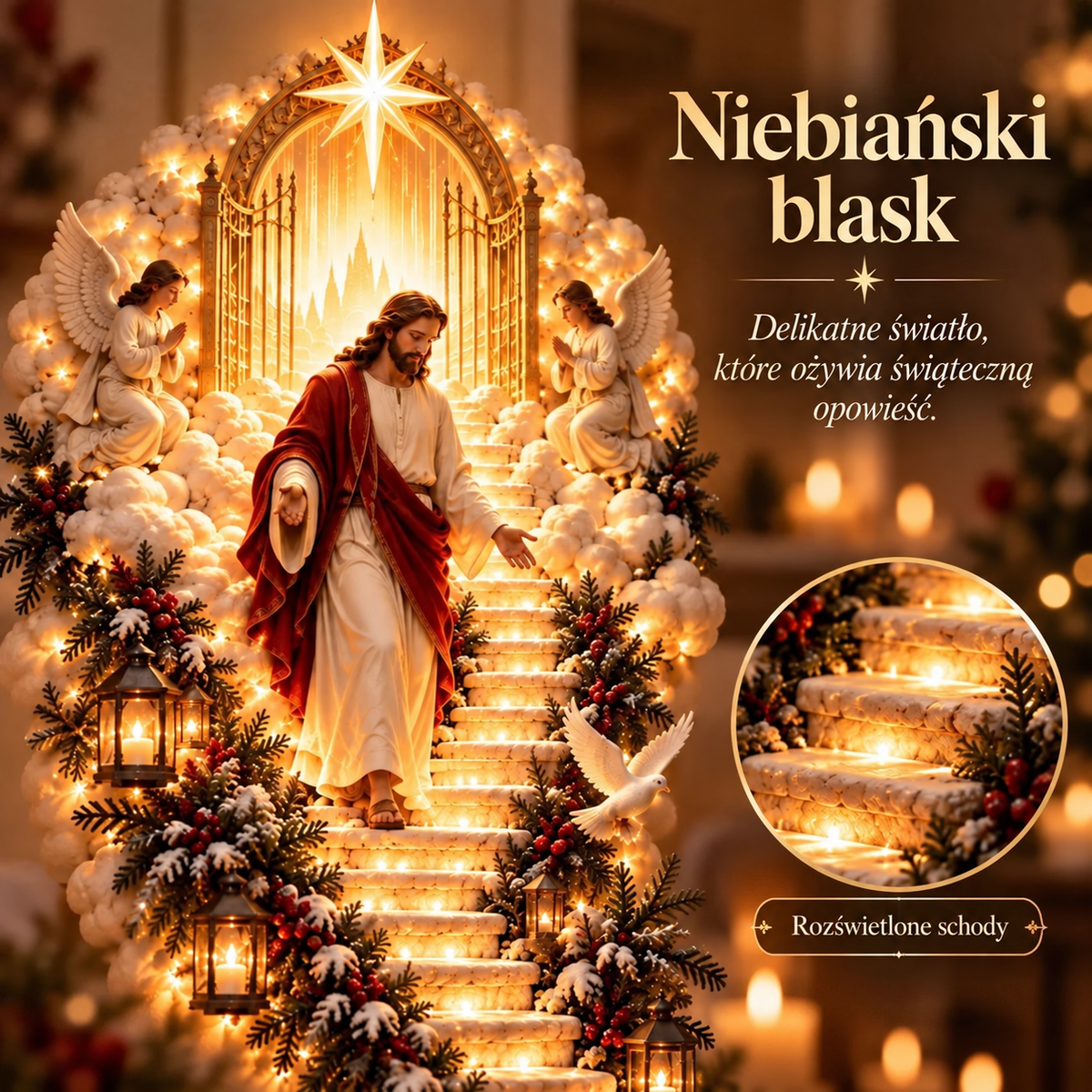 🪽𝐁i𝐥𝐥𝐡𝐨𝐥®  Schody do nieba – podświetlana dekoracja świąteczna na ścianę z Jezusem