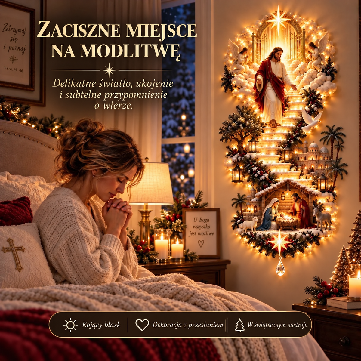 🪽𝐁i𝐥𝐥𝐡𝐨𝐥®  Schody do nieba – podświetlana dekoracja świąteczna na ścianę z Jezusem