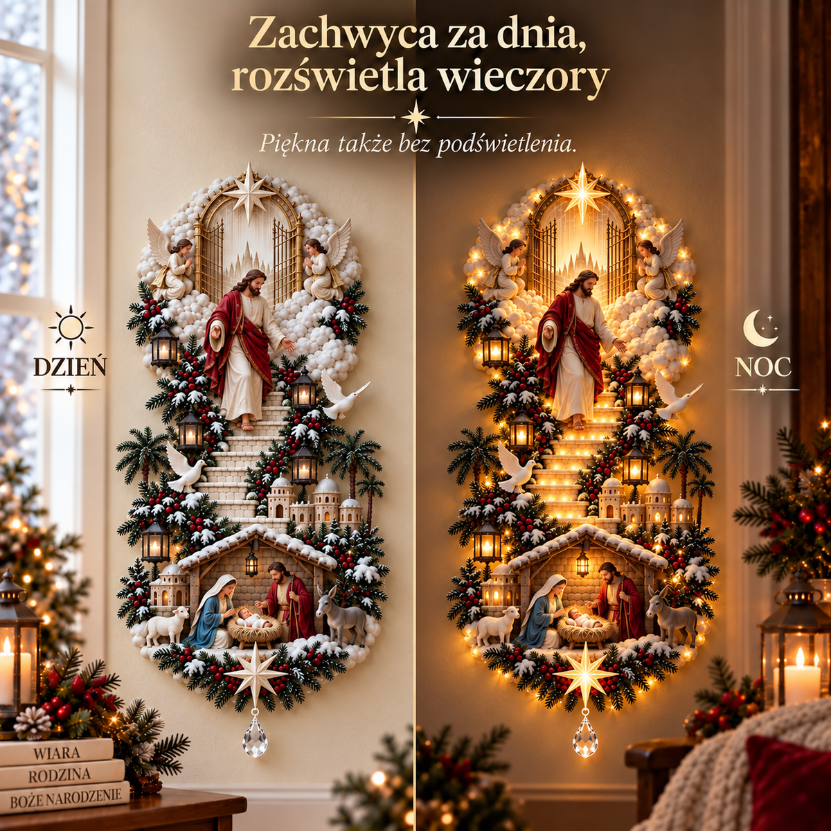 🪽𝐁i𝐥𝐥𝐡𝐨𝐥®  Schody do nieba – podświetlana dekoracja świąteczna na ścianę z Jezusem