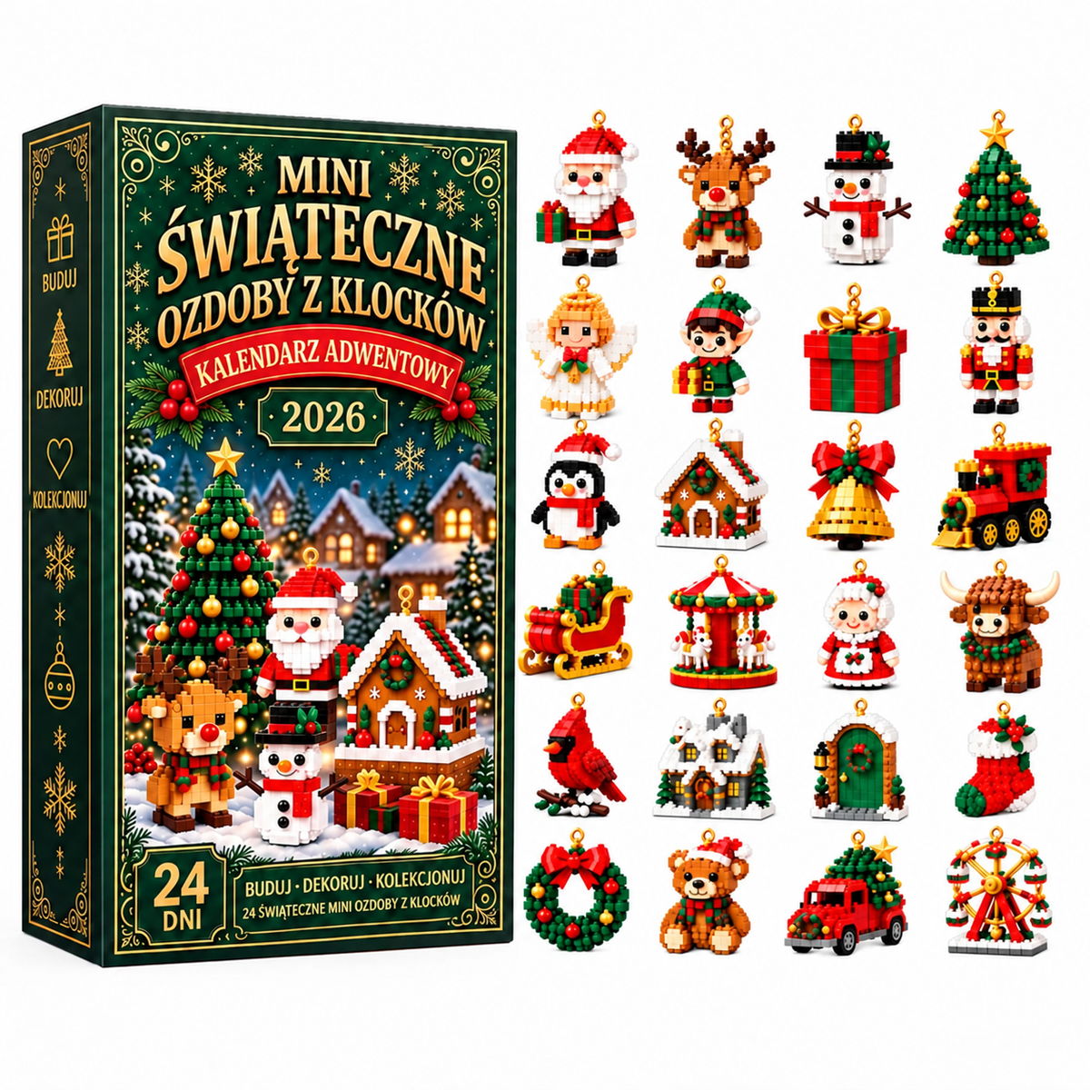 🔔𝐁i𝐥𝐥𝐡𝐨𝐥®  Kalendarz adwentowy z 24 mini ozdobami świątecznymi wykonanymi z kostek 🎉🎉