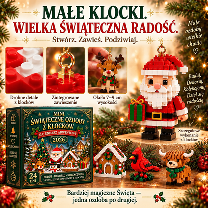 🕯️Billhol® 24-dniowy kalendarz adwentowy z miniaturowymi ozdobami świątecznymi z klocków – 24 wyjątkowe modele do samodzielnego złożenia