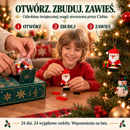 🕯️Billhol® 24-dniowy kalendarz adwentowy z miniaturowymi ozdobami świątecznymi z klocków – 24 wyjątkowe modele do samodzielnego złożenia