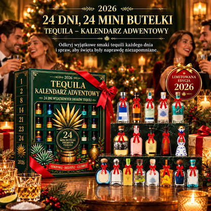 Billhol® Kalendarz adwentowy z 24 miniaturowymi butelkami tequili – świąteczny zestaw-niespodzianka, dekoracja stołu barowego, prezent dla kolekcjonerów i odliczanie do Świąt z rodziną