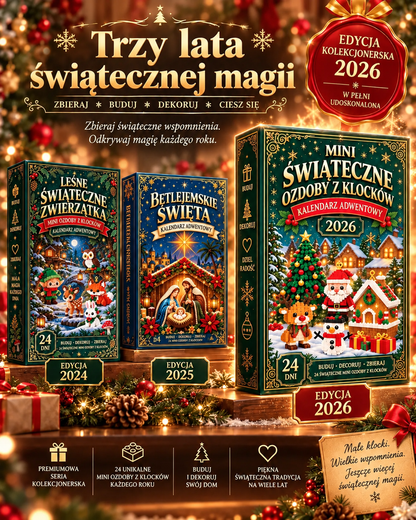 🕯️Billhol® 24-dniowy kalendarz adwentowy z miniaturowymi ozdobami świątecznymi z klocków – 24 wyjątkowe modele do samodzielnego złożenia